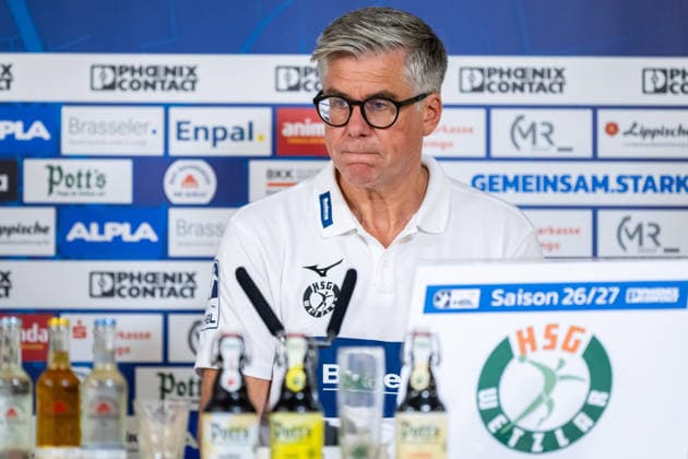 Runar Sigtryggsson (HSG Wetzlar, Trainer) waehrend der Pressekonferenz nach dem Spiel GER, TBV Lemgo Lippe vs. HSG Wetzlar, Handball, 1. Bundesliga, 2. Spieltag, Spielzeit 2026 2027, 03.09.2026 GER, TBV Lemgo Lippe vs. HSG Wetzlar, Handball, 1. Bundesliga, 2. Spieltag, Spielzeit 2026 2027, 03.09.2026 Lemgo Copyright: xEibner-Pressefoto JanxRollingerx EP_JSK