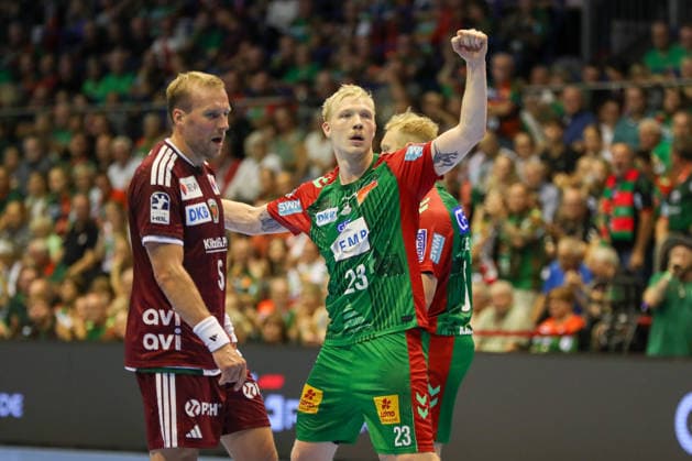 03.09.2026, xgox, Handball - Opel HBL SC Magdeburg - Füchse Berlin emspor, v.l. Magnus Saugstrup (Magdeburg, 23) Jubel, Torjubel, jubelt ueber das Tor, celebrate the goal, celebration Magdeburg