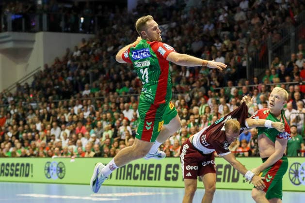 03.09.2026, xgox, Handball - Opel HBL SC Magdeburg - Füchse Berlin emspor, v.l. Albin Lagergren (Magdeburg, 21) wirft Tor, Torschuetze, erzielt Tor, Treffer, scores the goal Magdeburg