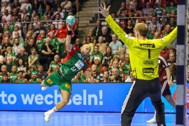 03.09.2026, xgox, Handball - Opel HBL SC Magdeburg - Füchse Berlin emspor, v.l. Oscar Bergendahl (Magdeburg, 54) wirft Tor, Torschuetze, erzielt Tor, Treffer, scores the goal Magdeburg