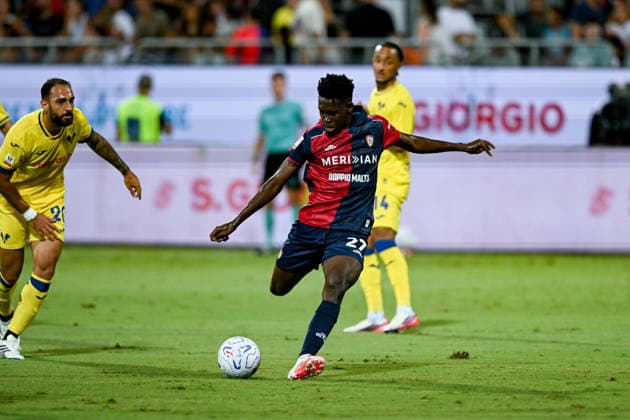 Cagliari s Joseph Liteta in action during the Coppa Italia Frecciarossa soccer match between Cagliari Calcio and Hellas Verona at the Unipol Domus in Cagliari, Sardinia - Thursday 3rd september 2026. - Soccer  Copyright: xGianlucaxZuddas LaPressex