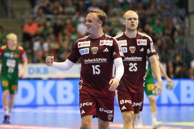 03.09.2026, xgox, Handball - Opel HBL SC Magdeburg - Füchse Berlin emspor, v.l. Tobias Grondahl (Berlin, 15) Jubel, Torjubel, jubelt ueber das Tor, celebrate the goal, celebration Magdeburg
