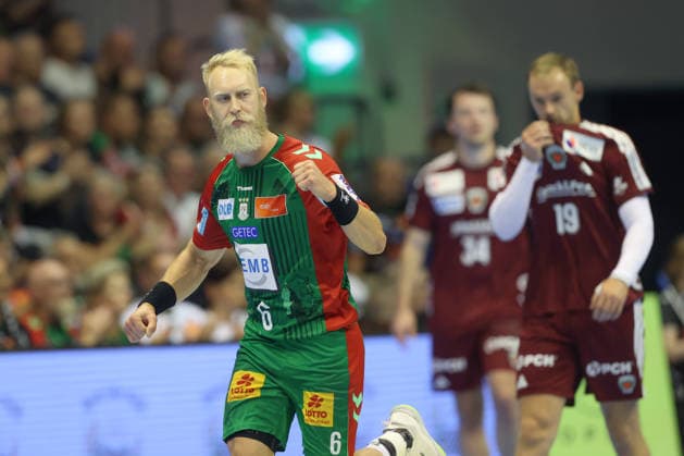 03.09.2026, xtgx, Handball Opel HBL, SC Magdeburg - Füchse Berlin emspor, v.l. Matthias Musche (Magdeburg, 6) Jubel, Torjubel, jubelt ueber das Tor, celebrate the goal, celebration Magdeburg