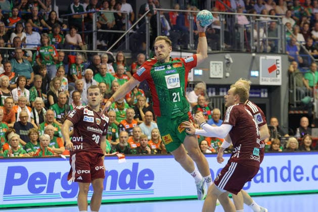 03.09.2026, xtgx, Handball Opel HBL, SC Magdeburg - Füchse Berlin emspor, v.l. Albin Lagergren (Magdeburg, 21) wirft Tor, Torschuetze, erzielt Tor, Treffer, scores the goal Magdeburg