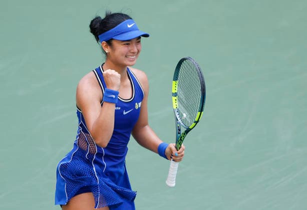 Alexandra Eala of the Philippines celebrates after match point defeating Oleksandra Oliynykova of Ukraine in a second round match in Louis Armstrong Stadium at the 2026 US Open Tennis Championship at the USTA Billie Jean King National Tennis Center in New York City on Thursday, September 3, 2026. Eala defeated Oliynykova in straight sets.  NYP20260903105 JOHNxANGELILLO