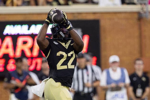September 3, 2026: Wake Forest Demon Deacons running back Deuce Lawrence (22) makes the catch during the first half against the Akron Zips in the NCAA, College League, USA football match up at Allegacy Stadium in Winston-Salem, NC. Mandatory Credit: -Cal Media Winston-Salem United States - ZUMAc04_ 20260903_zma_c04_082 Copyright: xScottxKinserx