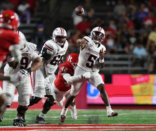 NCAA, College League, USA Football 2026: UMass V Rutgers SEP 3 September 3, 2026: UMass Minutemen quarterback William Watson III (5) gets the pass off and avoids the sack during a NCAA football game between the UMass minutemen and the Rutgers Scarlet Knights at SHI Stadium in Piscataway, NJ. Mike Langish CSM (Credit Image: Ã‚Â Mike Langish Cal Media) (Credit Image: Â Mike Langish Cal Sport Media) Piscataway New Jersey United States of America EDITORIAL USE ONLY Copyright: xx ZUMA-20260903_zma_c04_113.jpg MikexLangishx csmphotothree516578