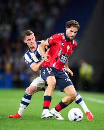 Real Sociedad v RC Celta de Vigo - LaLiga EA Sports 2026 27 Javi Rueda of RC Celta duels for the ball with Sergio Gomez of Real Sociedad during the LaLiga EA Sports match between Real Sociedad and RC Celta at Estadio Anoeta in San Sebastian, Spain, on September 3, 2026. San Sebastian Spain  Copyright: xCesarxOrtizxGonzalezx originalFilename:ortizgonzalez-realsoci260903_npFEw.jpg