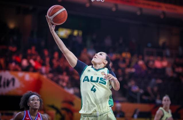 Australia™ Alex Wilson fights for the ball during a game between the national teams of Australia and Puerto Rico, game 1 of the group phase at the FIBA Women s Basketball World Cup, on Friday 4 September 2026, in Berlin, Germany. The FIBA Women s Basketball World Cup takes place in Berlin from 4 to 23 September 2026. VIRGINIExLEFOUR  x185214044x
