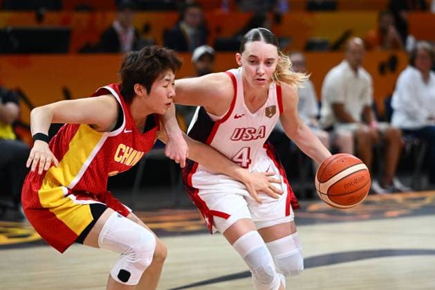USA v China - FIBA Women s Basketball World Cup 2026 Media Activities 02 09 2026 BERLIN, GERMANY - SEPTEMBER 02 : Chen Yujie shooting guard of China fights for the ball with Bueckers Paige guard of United States of America pictured during media activities ahead of the upcoming FIBA Women s Basketball World Cup group D phase match between USA and China in Berlin on September 2, 2026 in Berlin, Germany, 02 09 2026 Berlin Germany  Copyright: xVincentxKalutx