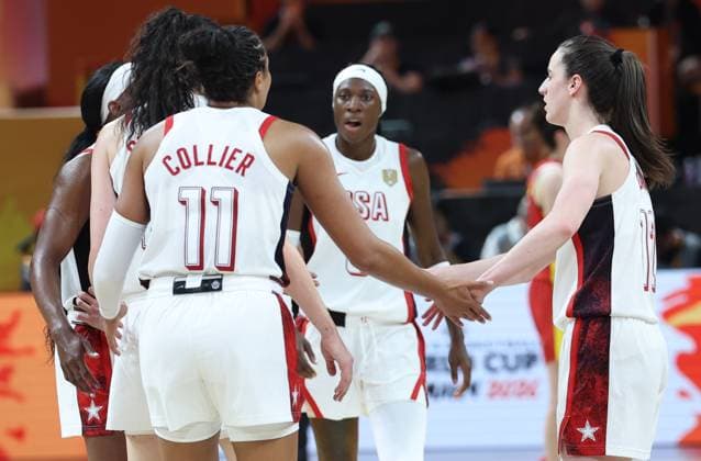 USA players pictured during a game between the national teams of The United States and China, game 1 of the group phase at the FIBA Women s Basketball World Cup, on Friday 4 September 2026, in Berlin, Germany. The FIBA Women s Basketball World Cup takes place in Berlin from 4 to 23 September 2026. VIRGINIExLEFOUR  x185229582x