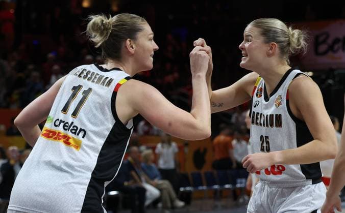 Belgium s Emma Meesseman and Belgium s Becky Massey pictured during a game between Belgian national basketball team Belgian Cats and Turkey, game 1 of the group phase at the FIBA Women s Basketball World Cup, on Friday 4 September 2026, in Berlin, Germany. The FIBA Women s Basketball World Cup takes place in Berlin from 4 to 23 September 2026. VIRGINIExLEFOUR  x185240640x