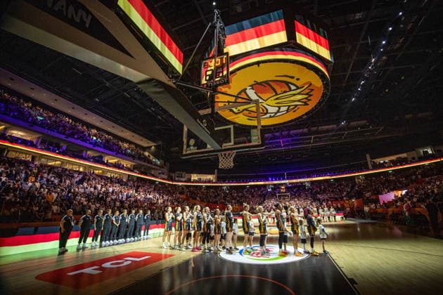 Basketball Berlin 04.09.2026 FIBA Women™s Basketball World Cup Germany 2026 Vorrunde Gruppe Spanien (ESP) - Deutschland (GER) Team Deutschland *** Basketball Berlin, September 4, 2026, FIBA Women s Basketball World Cup Germany 2026, Preliminary Round, Group: Spain (ESP) vs. Germany (GER), Team Germany