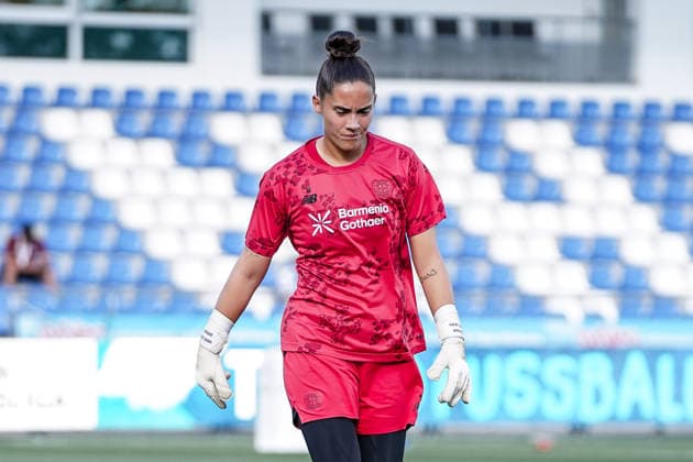 Deutschland: Fussball Saison 2026 2027 , Google Pixel Frauen-Bundesliga , 3. Spieltag , TSG 1899 Hoffenheim Frauen vs. Bayer 04 Leverkusen Frauen - Dietmar-Hopp-Stadion (Hoffenheim) : Charlotte Voll (Bayer 04 Leverkusen, 1) Mimik, Gesichtsausdruck, Emotion, Aufwärmen Hoffenheim Dietmar-Hopp-Stadion Deutschland Germany *** Germany Soccer Season 2026–2027, Google Pixel Women s Bundesliga, Matchday 3, TSG 1899 Hoffenheim Women vs. Bayer 04 Leverkusen Women, Dietmar Hopp Stadium, Hoffenheim; Charlotte Voll, Bayer 04 Leverkusen; 1 facial expression, emotion, warm-up; Hoffenheim, Dietmar Hopp Stadium, Germany Copyright: xBennetxLongx