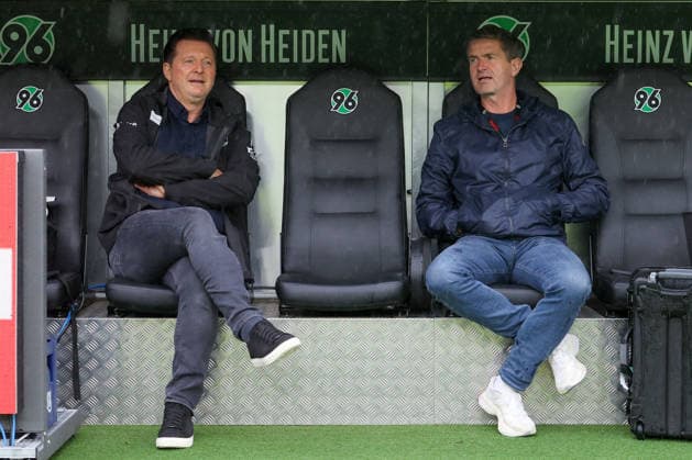 04.09.2026, xtgx, Fussball - 2.Bundesliga Hannover 96 - Karlsruher SC emspor, v.l. Christian Titz (Hannover, Trainer) und Ralf Becker (Hannover, Sportdirektor) (DFL DFB REGULATIONS PROHIBIT ANY USE OF PHOTOGRAPHS as IMAGE SEQUENCES and or QUASI-VIDEO) Hannover *** September 4, 2026, xtgx, Soccer, 2. Bundesliga, Hannover 96 vs. Karlsruher SC, emspor, from left: Christian Titz (Hannover), coach, and Ralf Becker (Hannover), sporting director. DFL and DFB regulations prohibit any use of photographs as image sequences and or quasi-video footage of Hannover.