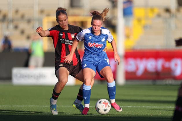 Paulina Platner (Bayer 04 Leverkusen, 06) im Zweikampf mit Valesca Ampoorter (TSG Hoffenheim, 10), GER, TSG 1899 Hoffenheim vs. Bayer 04 Leverkusen, Fussball, Google Pixel Frauen-Bundesliga, 3. Spieltag, 2026 2027, 04.09.2026, DFL REGULATIONS PROHIBIT ANY USE OF PHOTOGRAPHS AS IMAGE SEQUENCES AND OR QUASI-VIDEO, GER, TSG 1899 Hoffenheim vs. Bayer 04 Leverkusen, Fussball, Google Pixel Frauen-Bundesliga, 3. Spieltag, 2026 2027, 04.09.2026 Hoffenheim *** Paulina Platner (Bayer 04 Leverkusen, No. 6) in a tackle with Valesca Ampoorter (TSG Hoffenheim, No. 10), GER, TSG 1899 Hoffenheim vs. Bayer 04 Leverkusen, Soccer, Google Pixel Women’s Bundesliga, Matchday 3, 2026–2027, April 9, 2026, DFL regulations prohibit any use of photographs as image sequences and or quasi-video, GER, TSG 1899 Hoffenheim vs. Bayer 04 Leverkusen, Soccer, Google Pixel Women’s Bundesliga, Matchday 3, 2026–2027, September 4, 2026, Hoffenheim Copyright: xEibner-Pressefoto JanxPrihodax EP_JPA