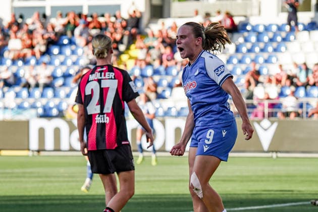 Deutschland: Fussball Saison 2026 2027 , Google Pixel Frauen-Bundesliga , 3. Spieltag , TSG 1899 Hoffenheim Frauen vs. Bayer 04 Leverkusen Frauen - Dietmar-Hopp-Stadion (Hoffenheim) : Marie Steiner (TSG Hoffenheim, 9) Tor und Torjubel zum 1:1, Tor, Torjubel, Jubel, Freude, Emotionen Hoffenheim Dietmar-Hopp-Stadion Deutschland Germany *** Germany Soccer Season 2026–2027, Google Pixel Women s Bundesliga, Matchday 3, TSG 1899 Hoffenheim Women vs. Bayer 04 Leverkusen Women, Dietmar Hopp Stadium, Hoffenheim, Marie Steiner, TSG Hoffenheim, 9th goal and goal celebration for the 1–1 tie, goal, goal celebration, cheering, joy, emotions, Hoffenheim, Dietmar Hopp Stadium, Germany Copyright: xBennetxLongx