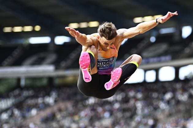 Switzerland s Simon Ehammer pictured in action during the long jump event, at the 50th edition of the Memorial Van Damme Diamond League athletics event in Brussels, Friday 4 September 2026. JASPERxJACOBS  x185248952x