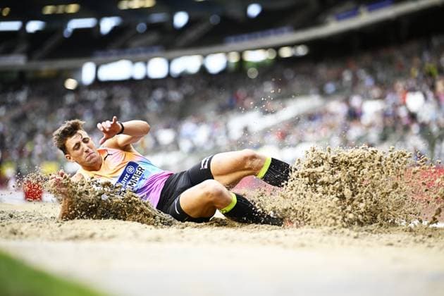 Switzerland s Simon Ehammer pictured during the long jump event, at the 50th edition of the Memorial Van Damme Diamond League athletics event in Brussels, Friday 4 September 2026. JASPERxJACOBS  x185249309x