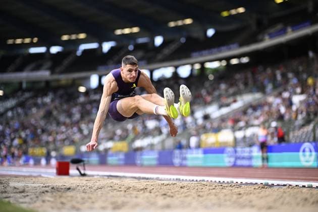 Bulgaria s Bozhidar SarÃ¢boyukov pictured in action during the long jump event, at the 50th edition of the Memorial Van Damme Diamond League athletics event in Brussels, Friday 4 September 2026. JASPERxJACOBS  x185249361x