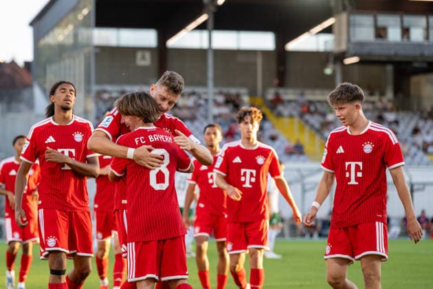 Tor, 1:0, fuer die FC Bayern Amateure. Torschuetzte David Heindl 5 (FC Bayern Muenchen Amatuere), Bohdan Olychenko 8 (FC Bayern Muenchen Amatuere), FC Bayern II vs. VfB Eichstaett, Fussball, Regionalliga Bayern, 7. Spieltag, 04.09.2026 DFB regulations prohibit any use of photographs as image sequences and or quasi-video Muenchen Bayern Deutschland