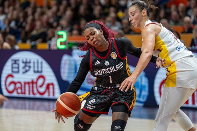 Deutschland: Basketball, FIBA Women™s World Cup, Deutschland vs. Spanien am 04.09.2026 in Berlin (Berlin Arena): Alexis Peterson (Deutschland, 1) frustriert und enttäuscht *** German Basketball, FIBA Women’s World Cup, Germany vs. Spain on September 4, 2026, in Berlin at the Berlin Arena; Alexis Peterson (Germany), 1—frustrated and disappointed Copyright: xSvenxHeidmannx