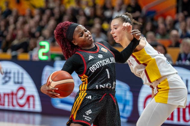 Deutschland: Basketball, FIBA Women™s World Cup, Deutschland vs. Spanien am 04.09.2026 in Berlin (Berlin Arena): Alexis Peterson (Deutschland, 1) frustriert und enttäuscht *** German Basketball, FIBA Women s World Cup, Germany vs. Spain on September 4, 2026, in Berlin at the Berlin Arena; Alexis Peterson (Germany), 1—frustrated and disappointed Copyright: xSvenxHeidmannx