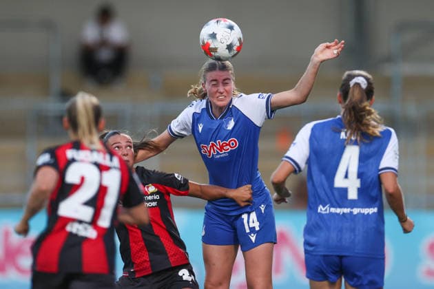 Lisa Doorn (TSG Hoffenheim, 14) im Zweikampf mit Maja Sternad (Bayer 04 Leverkusen, 23), GER, TSG 1899 Hoffenheim vs. Bayer 04 Leverkusen, Fussball, Google Pixel Frauen-Bundesliga, 3. Spieltag, 2026 2027, 04.09.2026, DFL REGULATIONS PROHIBIT ANY USE OF PHOTOGRAPHS AS IMAGE SEQUENCES AND OR QUASI-VIDEO, GER, TSG 1899 Hoffenheim vs. Bayer 04 Leverkusen, Fussball, Google Pixel Frauen-Bundesliga, 3. Spieltag, 2026 2027, 04.09.2026 Hoffenheim *** Lisa Doorn (TSG Hoffenheim, 14) in a tackle with Maja Sternad (Bayer 04 Leverkusen, 23), GER, TSG 1899 Hoffenheim vs. Bayer 04 Leverkusen, soccer, Google Pixel Women’s Bundesliga, Matchday 3, 2026–2027, April 9, 2026, DFL regulations prohibit any use of photographs as image sequences and or quasi-video, GER, TSG 1899 Hoffenheim vs. Bayer 04 Leverkusen, Soccer, Google Pixel Women’s Bundesliga, Matchday 3, 2026–2027, September 4, 2026, Hoffenheim Copyright: xEibner-Pressefoto JanxPrihodax EP_JPA
