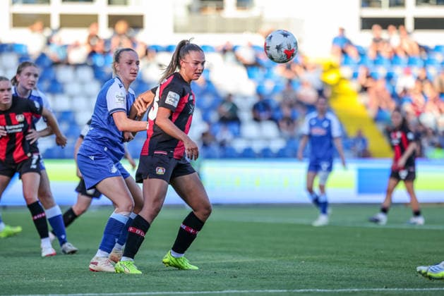 GER, Sinsheim, TSG Hoffenheim vs Bayer 04 Leverkusen, Google Pixel Frauen Bundesliga, Fussball, DFB, Spielzeit 2026 2027, Dietmar Hopp Stadion, 3. Spieltag im Bild v.l.: Vanessa Diehm (TSG Hoffenheim Frauen 6), Maja Sternad (Bayer 04 Leverkusen Frauen 23) DFB DFL REGULATIONS PROHIBIT ANY USE OF PHOTOGRAPHS AS IMAGE SEQUENCES AND OR QUASI-VIDEO, 04.09.2026 *** GER, Sinsheim, TSG Hoffenheim vs. Bayer 04 Leverkusen, Google Pixel Women s Bundesliga, Soccer, DFB, 2026–2027 Season, Dietmar Hopp Stadium, Matchday 3 in pictures: from left, Vanessa Diehm, TSG Hoffenheim Women 6, Maja Sternad, Bayer 04 Leverkusen Women 23. DFB and DFL regulations prohibit any use of photographs as image sequences and or quasi-video. April 9, 2026 Copyright: HMBxMedia HendrikxHamelau