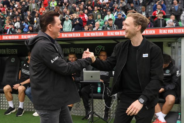04.09.2026, xtgx, Fussball 2. Bundesliga, Hannover 96 - Karlsruher SC, v.l. Christian Titz (Hannover, Trainer), Maximilian Senft (Karlsruhe, Trainer) (DFL DFB REGULATIONS PROHIBIT ANY USE OF PHOTOGRAPHS as IMAGE SEQUENCES and or QUASI-VIDEO) Hannover *** September 4, 2026, xtgx, Soccer 2. Bundesliga, Hannover 96 vs. Karlsruher SC, from left: Christian Titz (Hannover), coach; Maximilian Senft (Karlsruhe), coach. DFL and DFB regulations prohibit any use of photographs as image sequences and or quasi-video footage of Hannover.