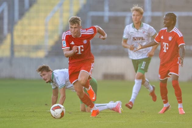Matous Srb 11 (FC Bayern Muenchen Amatuere), FC Bayern II vs. VfB Eichstaett, Fussball, Regionalliga Bayern, 7. Spieltag, 04.09.2026 DFB regulations prohibit any use of photographs as image sequences and or quasi-video Muenchen Bayern Deutschland