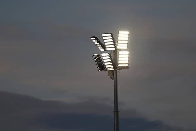 04.09.2026, Herren, Fussball, Saison 2026 2027, Regionalliga Bayern, 7. Spieltag: TSV Aubstadt - SpVgg Ansbach Symbolbild, LED-Flutlicht Sulzfeld Schulstadion Aubstadt (NGN Arena) Bayern Deutschland