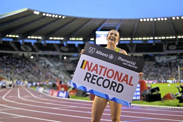 Memorial Van Damme 2025 - Wanda Diamond League - day 1 BRUSSELS, BELGIUM - SEPTEMBER 04 : Couckuyt Paulien (BEL) celebrating national record during day 1 of the 50th edition of the 2026 IAAF Wanda Diamond League Allianz Memorial Van Damme athletics meeting in the King Baudouin Stadium in on September 4, 2026 in Brussels, Belgium, 04 09 2026 Brussels Belgium  Copyright: xSesx