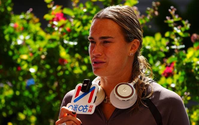 Aryna Sabalenka interviewed by Chinese digital media platform Mugi after her third round win 2026 US Open, Day Six, USTA Billie Jean King National Tennis Center, New York, USA - 04 Sep 2026New York USTA Billie Jean King National T New York (NY) United States of America EDITORIAL USE ONLY No use with unauthorised audio, video, data, fixture lists, club league logos or live services. Online in-match use limited to 120 images, no video emulation. No use in betting, games or single club league player publications.  Copyright: xJavierxGarcia Shutterstockx 17133421ak