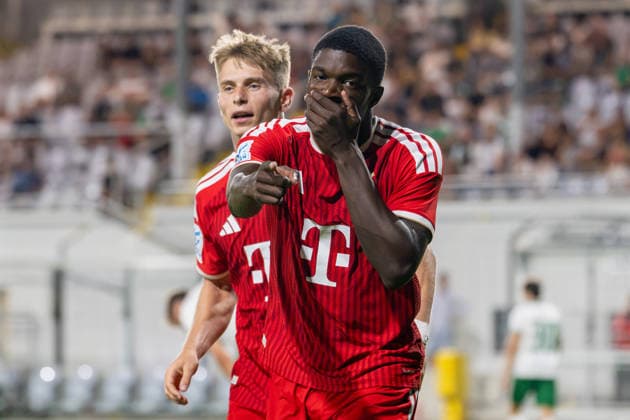 Torjubel zum 3:0, Assomo Bastian Friedrich 20 (FC Bayern Muenchen Amatuere), FC Bayern II vs. VfB Eichstaett, Fussball, Regionalliga Bayern, 7. Spieltag, 04.09.2026 DFB regulations prohibit any use of photographs as image sequences and or quasi-video Muenchen Bayern Deutschland