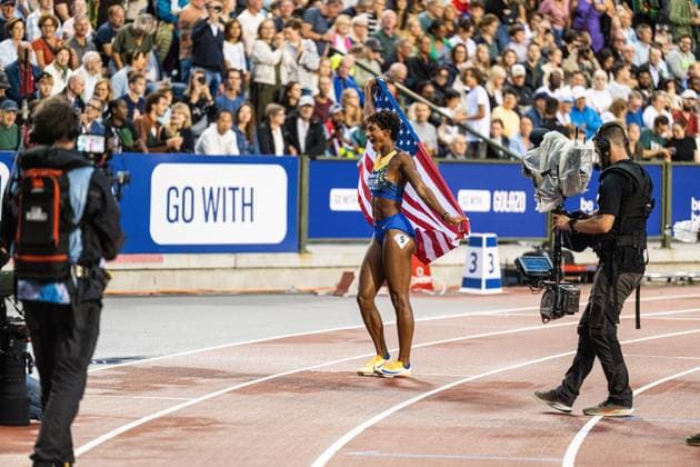 United States s Anna Cockrell pictured during the 50th edition of the Memorial Van Damme Diamond League athletics event in Brussels, Friday 4 September 2026. EMILExWINDAL  x185256029x