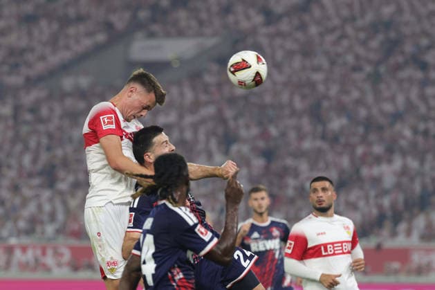 2026.09.04, Deutschland, Stuttgart Fußball VfB Stuttgart vs. 1. FC Köln, Dzenan Pejcinovic (VfB) Luka Lochoshvili (Köln) Gemäß den Vorgaben der DFL Deutsche Fußball Liga ist es untersagt, in dem Stadion und oder vom Spiel angefertigte Fotoaufnahmen in Form von Sequenzbildern und oder videoähnlichen Fotostrecken zu verwerten bzw. verwerten zu lassen. DFL, DFB regulations prohibit any use of photographs as image sequences and or quasi-video. *** September 4, 2026, Germany, Stuttgart, Soccer: VfB Stuttgart vs. 1. FC Köln, Dzenan Pejcinovic, VfB; Luka Lochoshvili, Köln. In accordance with the regulations of the DFL (German Soccer League), it is prohibited to use or allow the use of photographs taken in the stadium and or during the game in the form of image sequences and or video-like photo series. DFL, DFB regulations prohibit any use of photographs as image sequences and or quasi-video content