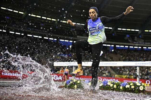 Tunisian Marwa Bouzayani pictured in action during the women s 3000m steeple, at the 50th edition of the Memorial Van Damme Diamond League athletics event in Brussels, Friday 4 September 2026. JASPERxJACOBS  x185256396x