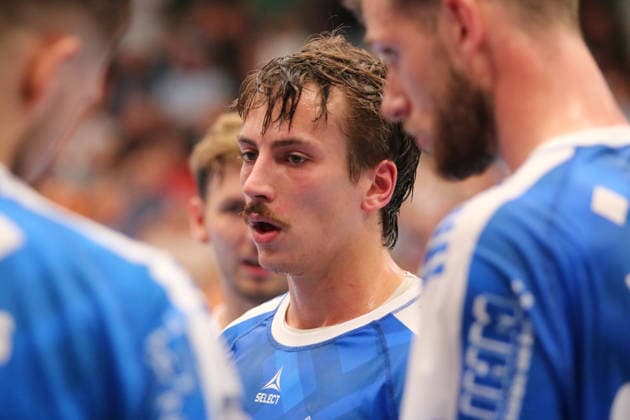 04.09.2026 Handball Herren 2026 2027 2. Handball-Bundesliga 2. Spieltag Dessau-Roßlauer HV 06 - Eulen Ludwigshafen Anhalt Arena Dessau Mihkel Löpp (Dessau, 55, blau). Dessau-Roßlau Sachsen-Anhalt Deutschland