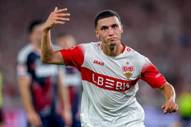 04.09.2026, Fußball, VfB Stuttgart - 1. FC Köln, 1. Fußball Bundesliga, 2. Spieltag, MHP-Arena, Saison 2026 2027: Torjubel nach dem Tor zum 1:0 durch Torschütze Bilal El Khannouss (VfB Stuttgart 11) DFB regulations prohibit any use of photographs as image sequences and or quasi-video. Baden-Württemberg Deutschland *** September 4, 2026, Soccer, VfB Stuttgart vs. 1. FC Köln, 1 German Bundesliga, Matchday 2, MHP Arena, 2026–2027 Season. Celebrations following the 1–0 goal scored by Bilal El Khannouss. VfB Stuttgart 11. DFB regulations prohibit any use of photographs as image sequences and or quasi-video. Baden-Württemberg, Germany