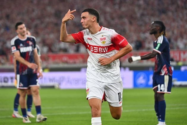 Torjubel Bilal EL KHANNOUSS (VFB Stuttgart) nach Tor zum 1-0, Jubel,Freude,Begeisterung,Aktion, Fussball 1. Bundesliga Saison 2026 2027, 2.Spieltag, Spieltag02, VfB Stuttgart - 1.FC Koeln am 04.09.2026 , MHP ARENA Â *** Bilal EL KHANNOUSS of VFB Stuttgart celebrates scoring the 1-0 goal; celebration, joy, excitement, action, soccer, Bundesliga Season 2026–2027, Matchday 2, Matchday 02, VfB Stuttgart vs. 1. FC Köln on September 4, 2026, MHP ARENA Â