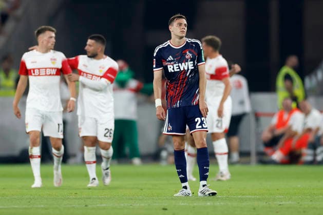 Enttaeuschung, niedergeschlagen, deprimiert, frust, enttaeuscht, enttaeuscht schauend, dissapointed bei Paul Okon-Engstler (1. FC Köln) nach dem Tor zum 1:0, im Bundesliga-Spiel zwischen dem VfB Stuttgart und dem 1. FC Köln in der MHP Arena, Stuttgart, Deutschland, am 4. September 2026. in action during the Bundesliga match between VfB Stuttgart and 1. FC Köln at the MHP Arena, Stuttgart, Germany, on September 4, 2026. DFB DFL REGULATIONS PROHIBIT ANY USE OF PHOTOGRAPHS AS IMAGE SEQUENCES AND OR QUASI-VIDEO, *** Disappointment, dejected, depressed, frustrated, disappointed, looking disappointed, disappointed: Paul Okon Engstler of 1. FC Köln after the goal that made it 1–0, in the Bundesliga match between VfB Stuttgart and 1 FC Köln at the MHP Arena, Stuttgart, Germany, on September 4, 2026, in action during the Bundesliga match between VfB Stuttgart and 1 FC Köln at the MHP Arena, Stuttgart, Germany, on September 4, 2026. DFB and DFL regulations prohibit any use of photographs as image sequences and or quasi-video, Copyright: HMBxMedia xHeikoxBecker