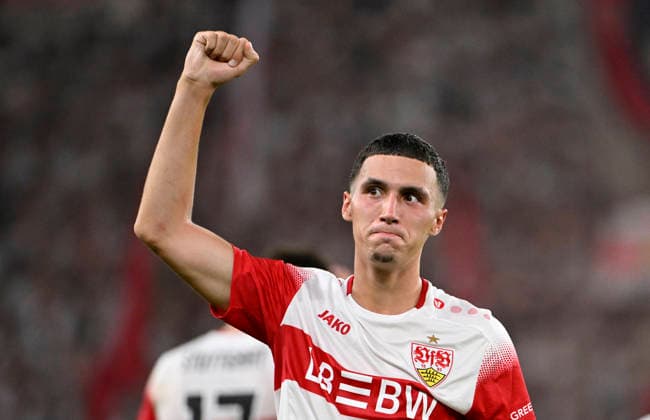 TOR zum 1:0 Bilal El Khannouss VfB Stuttgart (11) Torjubel Gestik Geste VfB Stuttgart vs 1. FC Koeln 04.09.2026 DFL REGULATIONS PROHIBIT ANY USE OF PHOTOGRAPHS AS IMAGE SEQUENCES AND OR QUASI-VIDEO VfB Stuttgart vs 1. FC Koeln *** GOAL: 1-0 Bilal El Khannouss, VfB Stuttgart 11, Goal Celebration, Gesture, VfB Stuttgart vs. 1. FC Köln, September 4, 2026. DFL regulations prohibit any use of photographs as image sequences and or QUASI VIDEO VfB Stuttgart vs. 1. FC Köln
