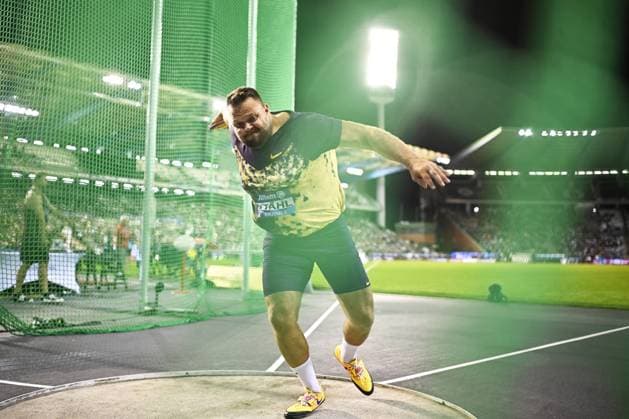 Sweden s Daniel Stahl pictured in action during the 50th edition of the Memorial Van Damme Diamond League athletics event in Brussels, Friday 4 September 2026. JASPERxJACOBS  x185259632x