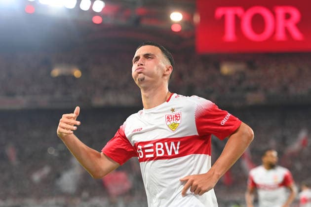 Torjubel Bilal EL KHANNOUSS (VFB Stuttgart) nach Tor zum 1-0, Jubel,Freude,Begeisterung,Aktion, Fussball 1. Bundesliga Saison 2026 2027, 2.Spieltag, Spieltag02, VfB Stuttgart - 1.FC Koeln am 04.09.2026 , MHP ARENA *** Bilal EL KHANNOUSS of VFB Stuttgart celebrates after scoring the 1-0 goal; celebration, joy, excitement, action, soccer, 1. Bundesliga, 2026–2027 season, Matchday 2, Matchday 02, VfB Stuttgart vs. FC Cologne on September 4, 2026, MHP ARENA