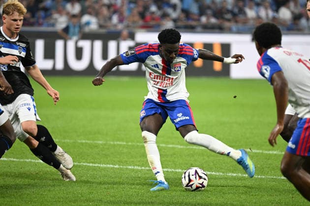 Football : Olympique Lyonnais v Auxerre - French ligue 1- 04 09 2026 Ernest NUAMAH scoring goal of Lyon during the French ligue 1 match between Olympique Lyonnais and Auxerre at Groupama Stadium Decines Charpieu Lyon on September 04, 2026 , France LYONFrance  Copyright: xMouradxAllilix