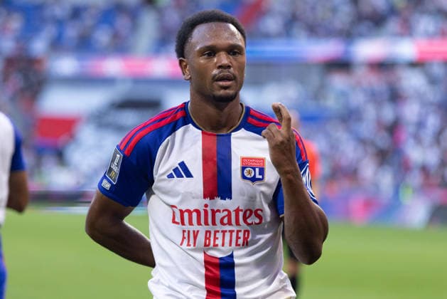 Ikoma Lois Openda celebrating seen during Ligue 1 26 27 game between teams of Olympique Lyon and AJ Auxerre at Groupama Stadium (Benjamin Faes Ball Raw Images) Lyon Groupama Stadium France Copyright: xBenjaminxFaesx BF1_0216