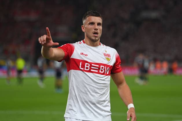 Torjubel Ermedin DEMIROVIC (VFB Stuttgart) nach Tor zum 3-0, Jubel,Freude,Begeisterung,Aktion, Fussball 1. Bundesliga Saison 2026 2027, 2.Spieltag, Spieltag02, VfB Stuttgart - 1.FC Koeln am 04.09.2026 , MHP ARENA Â *** Goal celebration: Ermedin DEMIROVIC of VFB Stuttgart after scoring the 3-0 goal; celebration, joy, excitement, action, soccer, Bundesliga Season 2026–2027, Matchday 2, Matchday 02, VfB Stuttgart vs. FC Cologne on September 4, 2026, MHP ARENA Â
