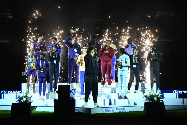 Memorial Van Damme 2025 - Wanda Diamond League - day 1 BRUSSELS, BELGIUM - SEPTEMBER 04 : Illustration picture celebration podium during day 1 of the 50th edition of the 2026 IAAF Wanda Diamond League Allianz Memorial Van Damme athletics meeting in the King Baudouin Stadium in on September 4, 2026 in Brussels, Belgium, 04 09 2026 Brussels Belgium  Copyright: xGvgx