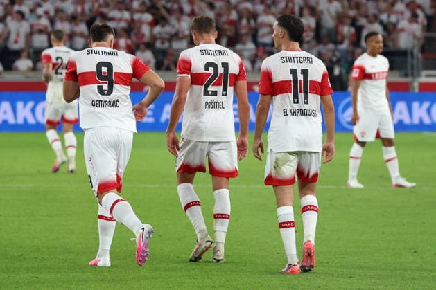 04.09.2026, xrekx, Fussball 1.Bundesliga, VfB Stuttgart - 1.FC Köln v.l. Torjubel nach dem Tor zum celebrating the goal celebrate 3:0 durch Ermedin Demirovic (VfB Stuttgart) mit Grischa Prömel (VfB Stuttgart) Bilal El Khannouss (VfB Stuttgart) (DFL DFB REGULATIONS PROHIBIT ANY USE OF PHOTOGRAPHS as IMAGE SEQUENCES and or QUASI-VIDEO) Stuttgart *** September 4, 2026, xrekx, Soccer, Bundesliga 1, VfB Stuttgart 1 FC Köln v l Goal celebration after Ermedin Demirovic scored the 3-0 goal for VfB Stuttgart with Grischa Prömel, Bilal El Khannouss, and VfB Stuttgart. DFL and DFB regulations prohibit any use of photographsHS as IMAGE SEQUENCES and or QUASI-VIDEO Stuttgart